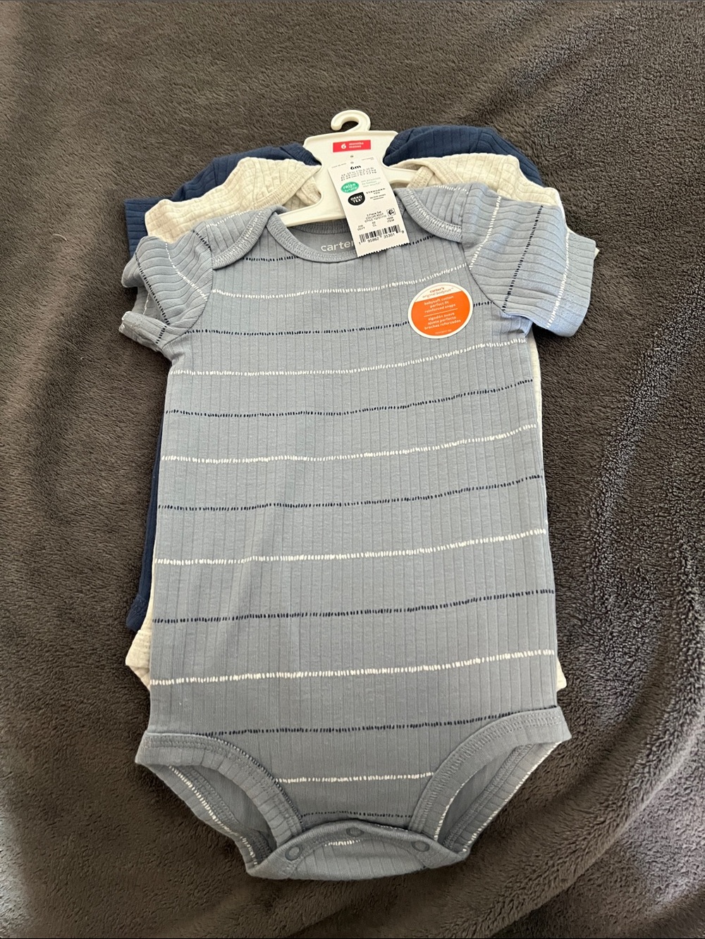 Carter's Light Blue Ribbed Stripe Baby One-Piece Bodysuit (3-Pack)